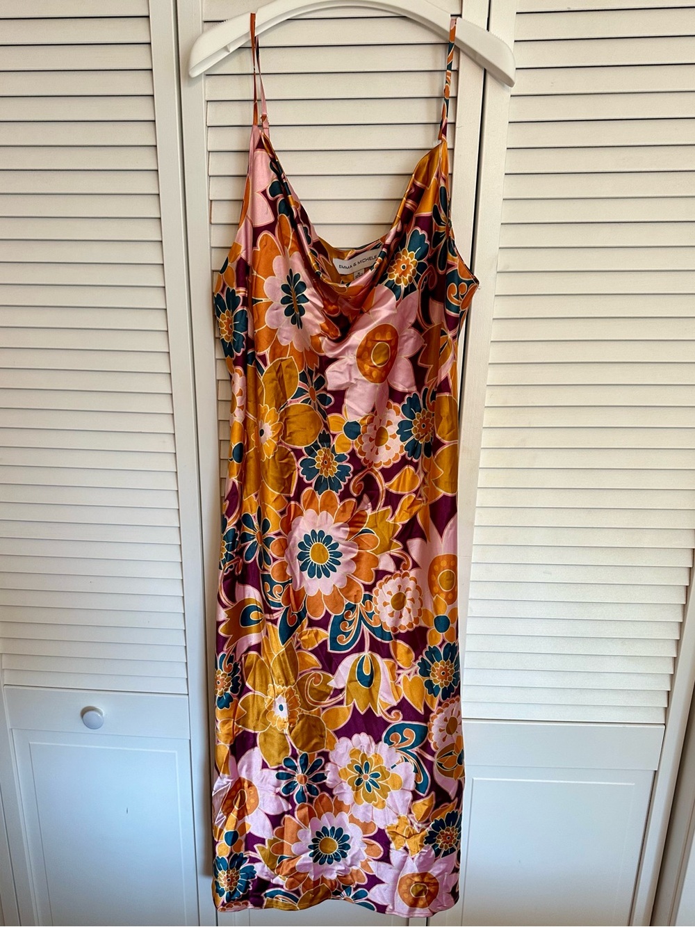 Emma & Michele Floral Slip Midi Dress in Pink, Mustard, Teal, and Plum
